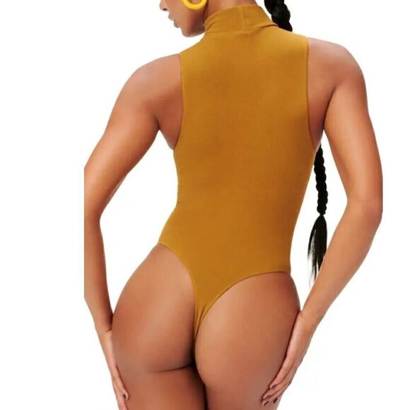 NWT Good American Mock Neck Seamless Bodysuit in Bronze Brown - Size 1/2 (S/M) - Picture 8 of 9